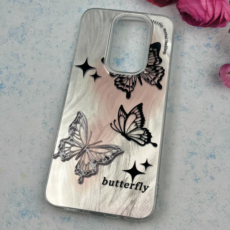 قاب گوشی Redmi Note 8 Pro شیائومی Brush Case اطلسی Silver طرح پروانه سفید مشکی کد 83502 - Image 2