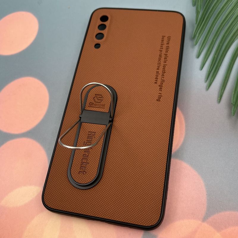 قاب گوشی Galaxy A70 / Galaxy A70S سامسونگ سیلیکونی Ring Bracket استندشو فلزی برجسته محافظ لنز دار عسلی کد 83715 - Image 2