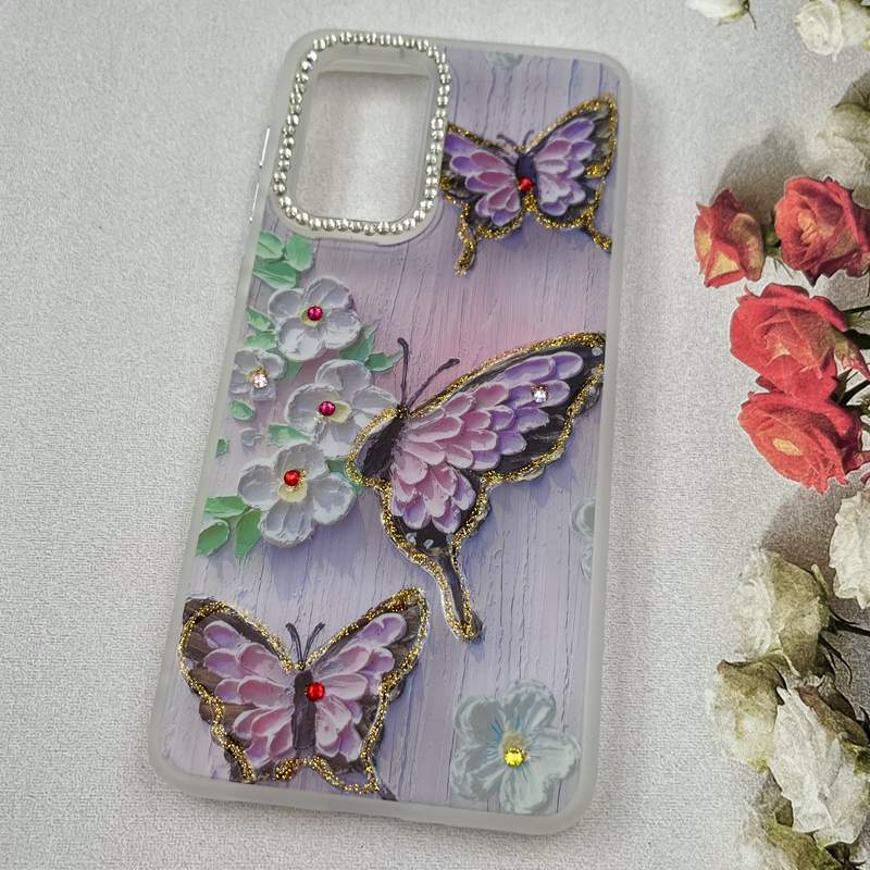 قاب گوشی Galaxy A33 سامسونگ Crystal Case نگین دار لوکس رزینی طرح پروانه و بابونه لنز الماسی کد 86432 - Image 2