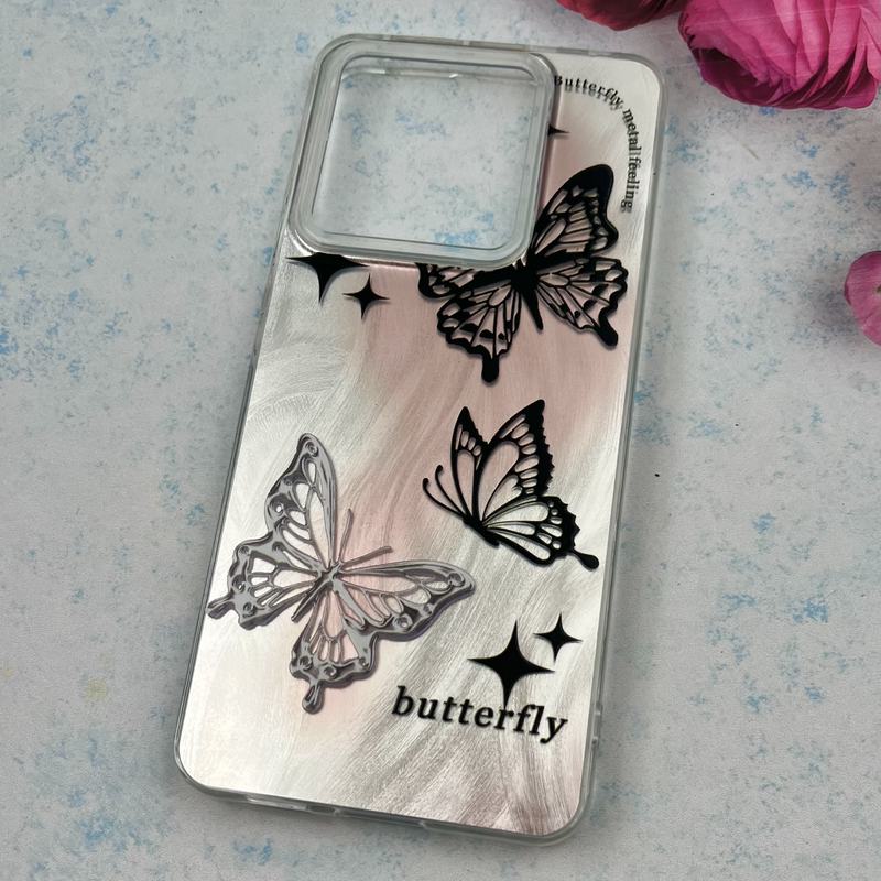 قاب گوشی Redmi Note 13 Pro 5G / Poco X6 شیائومی Brush Case اطلسی Silver طرح پروانه سفید مشکی کد 86860 - Image 2