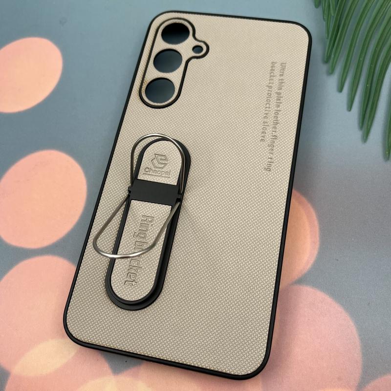 قاب گوشی Galaxy A35 سامسونگ سیلیکونی Ring Bracket استندشو فلزی برجسته محافظ لنز دار کرم کد 87154 - Image 2