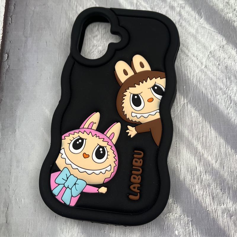 قاب گوشی iPhone 16 آیفون سیلیکونی پاک کنی اورجینال Labubu لبوبو برجسته ایربگ دار مشکی کد 87255 - Image 2