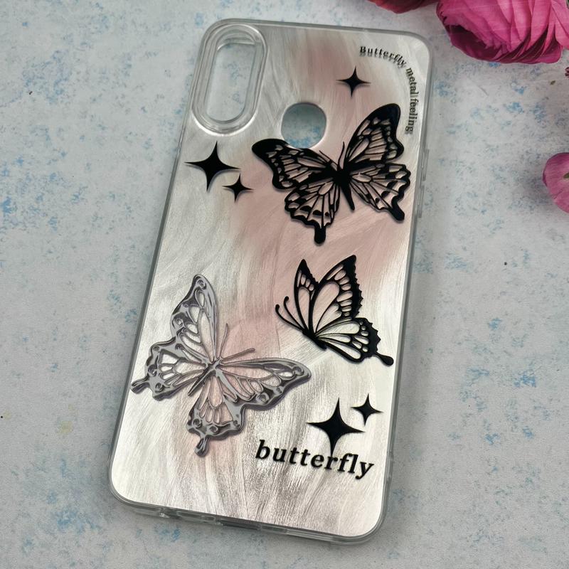 قاب گوشی Galaxy A20S سامسونگ Brush Case اطلسی Silver طرح پروانه سفید مشکی کد 91681 - Image 2