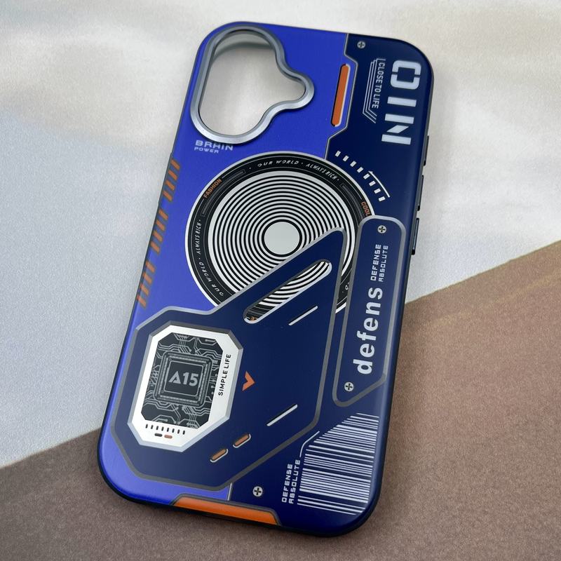 قاب گوشی iPhone 16 آیفون Wecan Case مگ سیف Magsafe اورجینال ضد ضربه طرح مدار لنز کروم آبی کد 91793 - Image 2