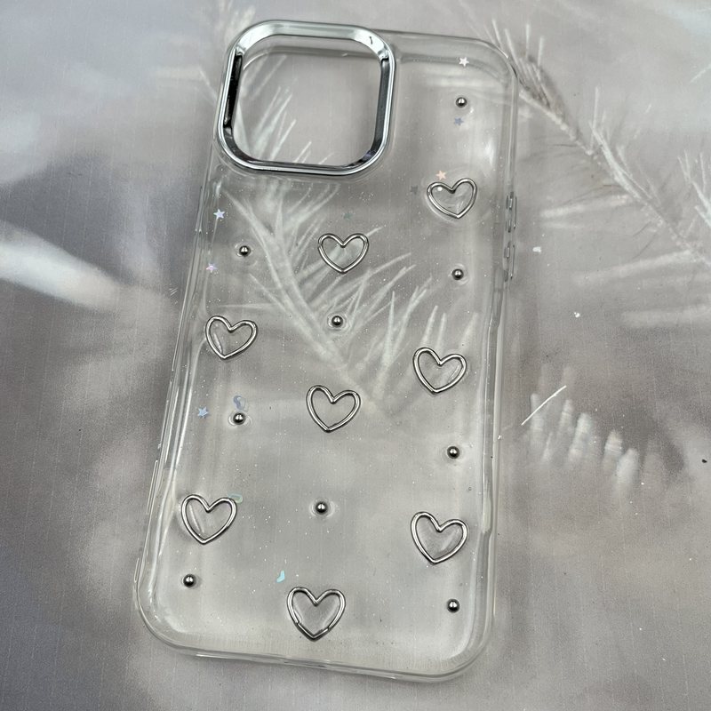 قاب گوشی iPhone 16 Pro Max آیفون Resin Art Case شفاف لنز Silver طرح قلب و مروارید کد 91965 - Image 2