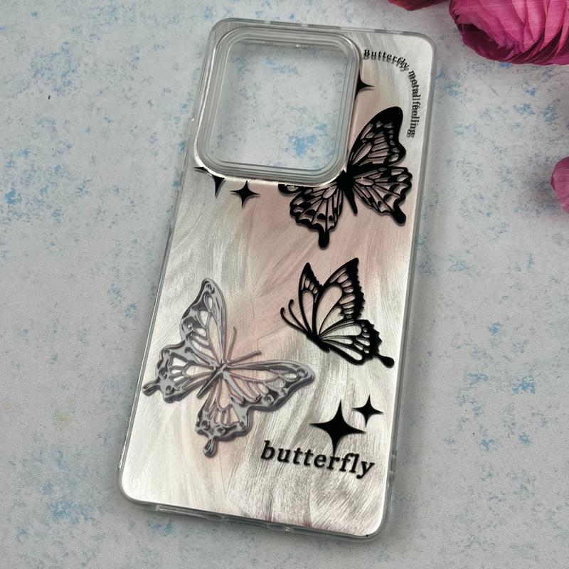 قاب گوشی Redmi Note 14S شیائومی Brush Case اطلسی Silver طرح پروانه سفید مشکی کد 91981 - Image 2