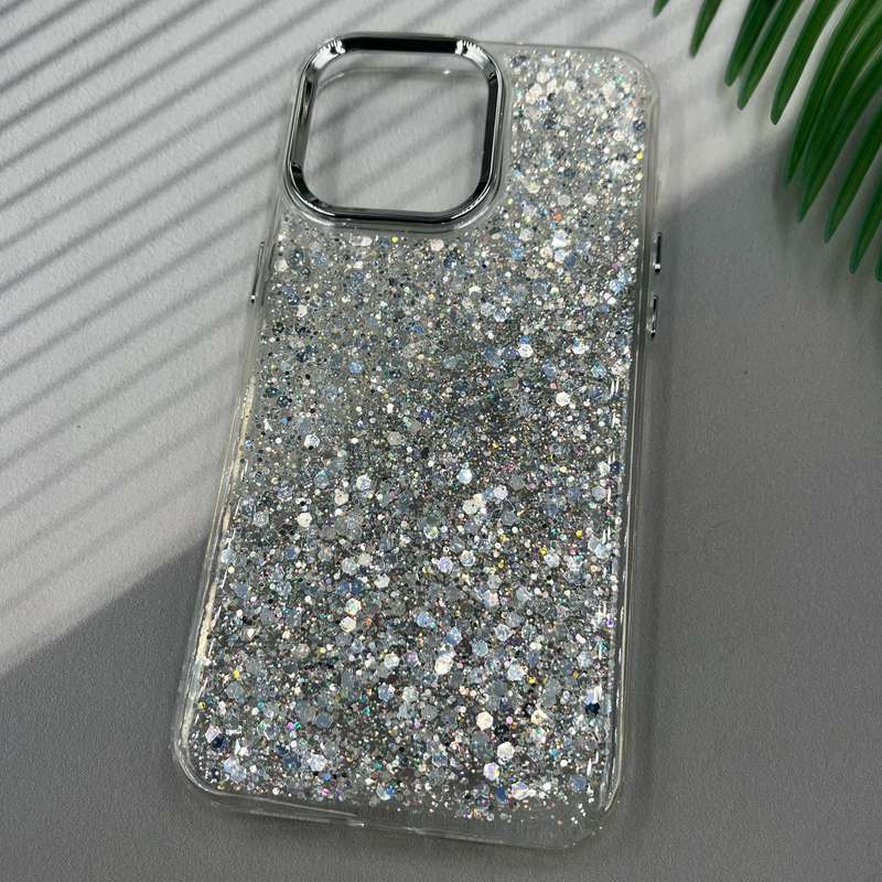 قاب گوشی iPhone 15 Pro Max آیفون Glitter Case شاین اکلیلی لنز Silver نقره ای ایربگ دار کد 95419 - Image 2