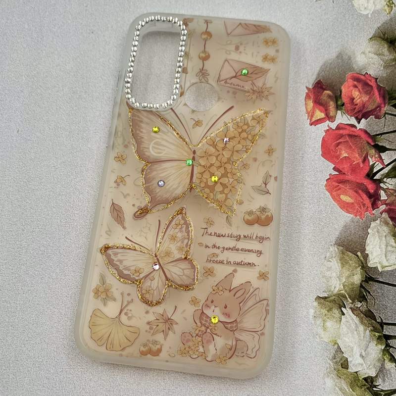 قاب گوشی Redmi Note 8 / Redmi Note 8 2021 شیائومی Crystal Case نگین دار لوکس رزینی طرح پروانه پاییزی لنز الماسی کد 97214 - Image 2