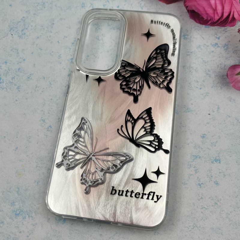 قاب گوشی Galaxy A35 سامسونگ Brush Case اطلسی Silver طرح پروانه سفید مشکی کد 97358 - Image 2