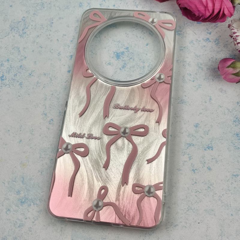 قاب گوشی Redmi 14C / Redmi A4 / Poco C75 شیائومی Brush Case اطلسی Silver طرح پاپیون صورتی کد 98091 - Image 2