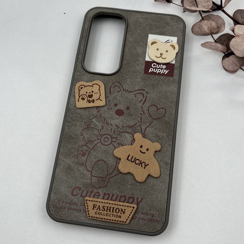 قاب گوشی Galaxy S24 FE سامسونگ Leather Case دور سیلیکونی عروسکی برجسته طرح Cute Puppy تیتانیوم کد 10190 - Image 2