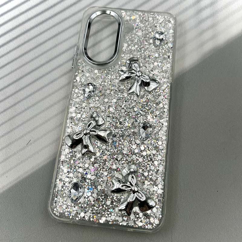 قاب گوشی Poco X7 Pro شیائومی Resin Case رزین الماسی شاین طرح پاپیون لنز Silver کد 12368 - Image 2