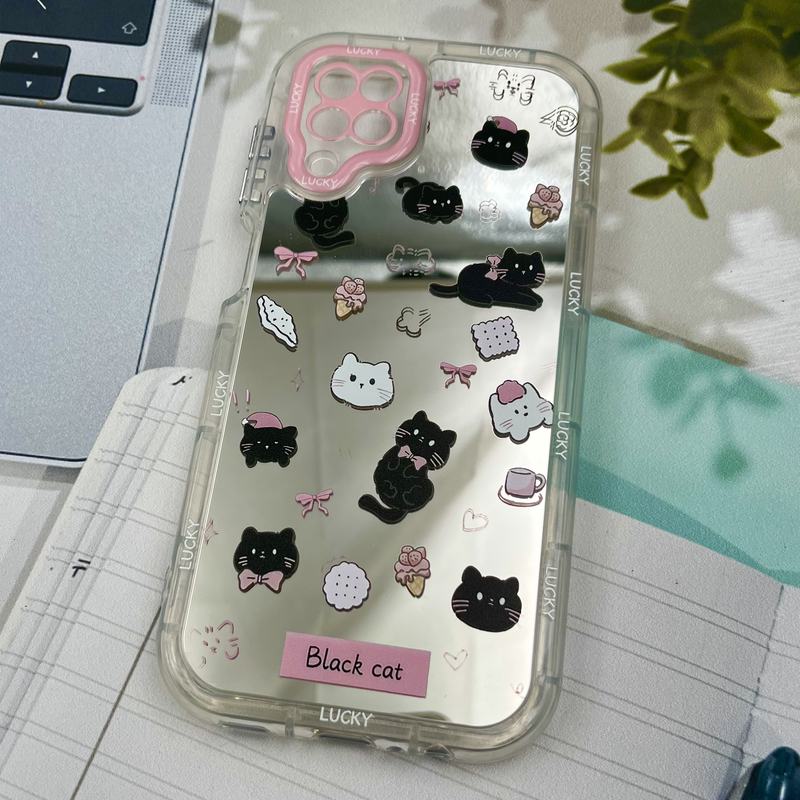 قاب گوشی Galaxy A12 / Galaxy M12 سامسونگ Mirror Case ایربگ دار آینه ای طرح گربه لنز رنگی کد 12599 - Image 2
