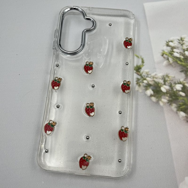 قاب گوشی Galaxy A26 سامسونگ Shine Case لنز Silver شفاف شاین ایربگ دار طرح توت فرنگی کد 12721 - Image 2