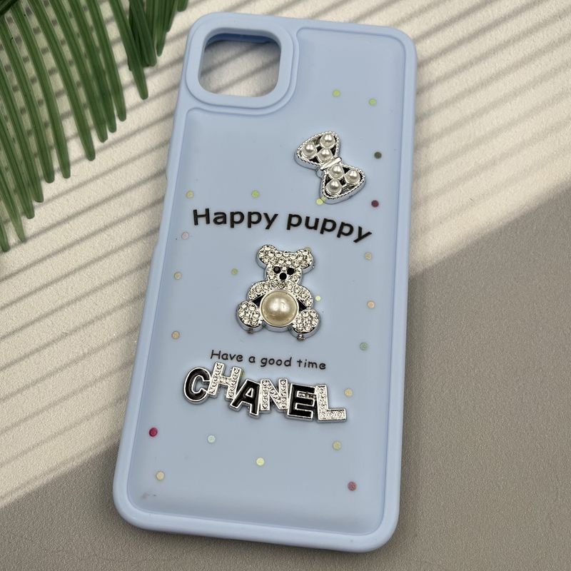 قاب گوشی Galaxy A22 5G سامسونگ Happy Puppy ایربگ دار طرح تدی مرواریدی برجسته آبی آسمانی کد 13585 - Image 2