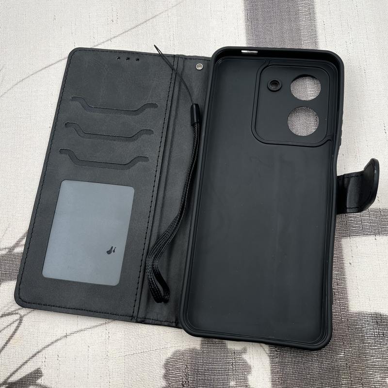 قاب گوشی Redmi A5 / Poco C71 شیائومی چرم مگنتی جاکارتی بند آویز دار محافظ لنز دار مشکی کد 13591 - Image 2