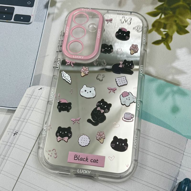 قاب گوشی Galaxy A55 سامسونگ Mirror Case ایربگ دار آینه ای طرح گربه لنز رنگی کد 15221 - Image 2