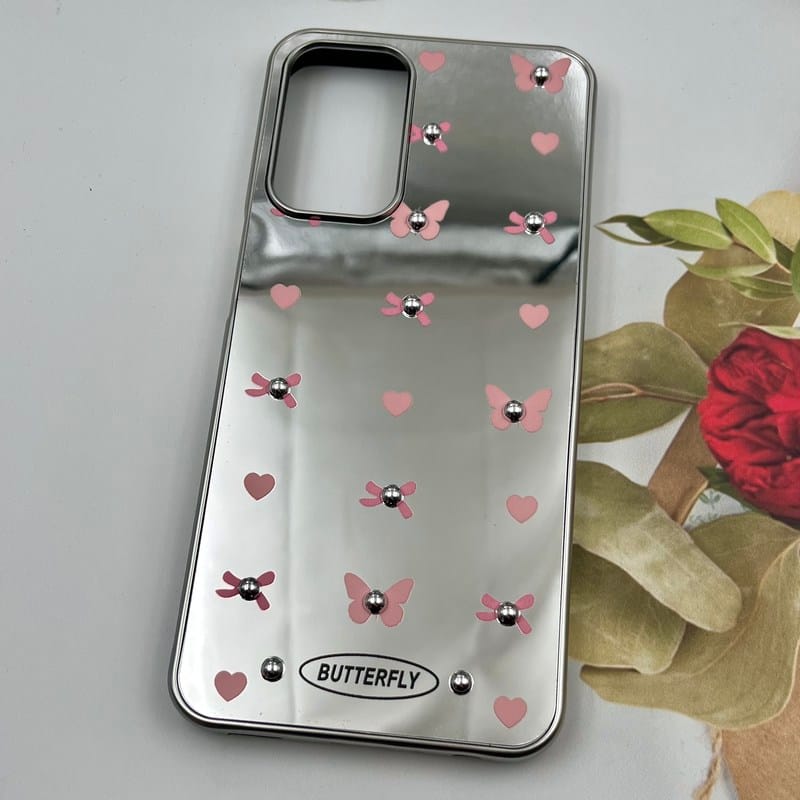 قاب گوشی Galaxy A23 سامسونگ Mirror Case آینه ای مروارید برجسته طرح قلب و پروانه کد 16136 - Image 2