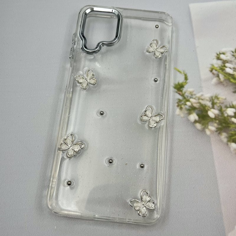 قاب گوشی Galaxy A12 / Galaxy M12 سامسونگ Shine Case لنز Silver شفاف شاین ایربگ دار طرح پروانه کد 17294 - Image 2
