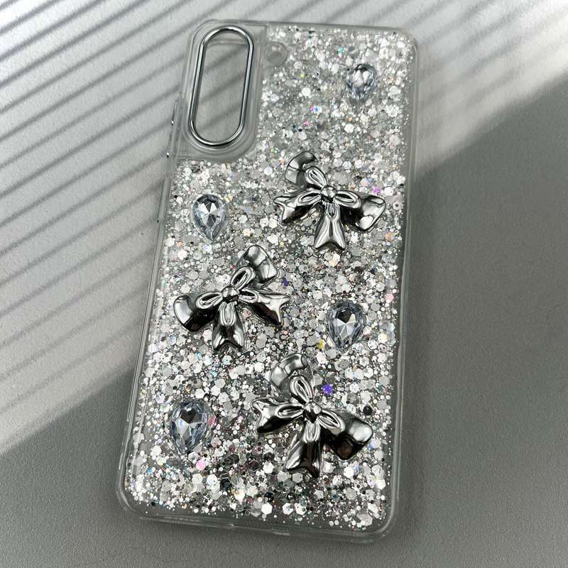 قاب گوشی Galaxy S21 FE سامسونگ Resin Case رزین الماسی شاین طرح پاپیون لنز Silver کد 17341 - Image 2