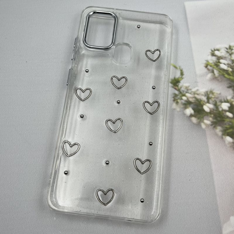 قاب گوشی Galaxy A21S سامسونگ Shine Case لنز Silver شفاف شاین ایربگ دار طرح قلب کد 17890 - Image 2