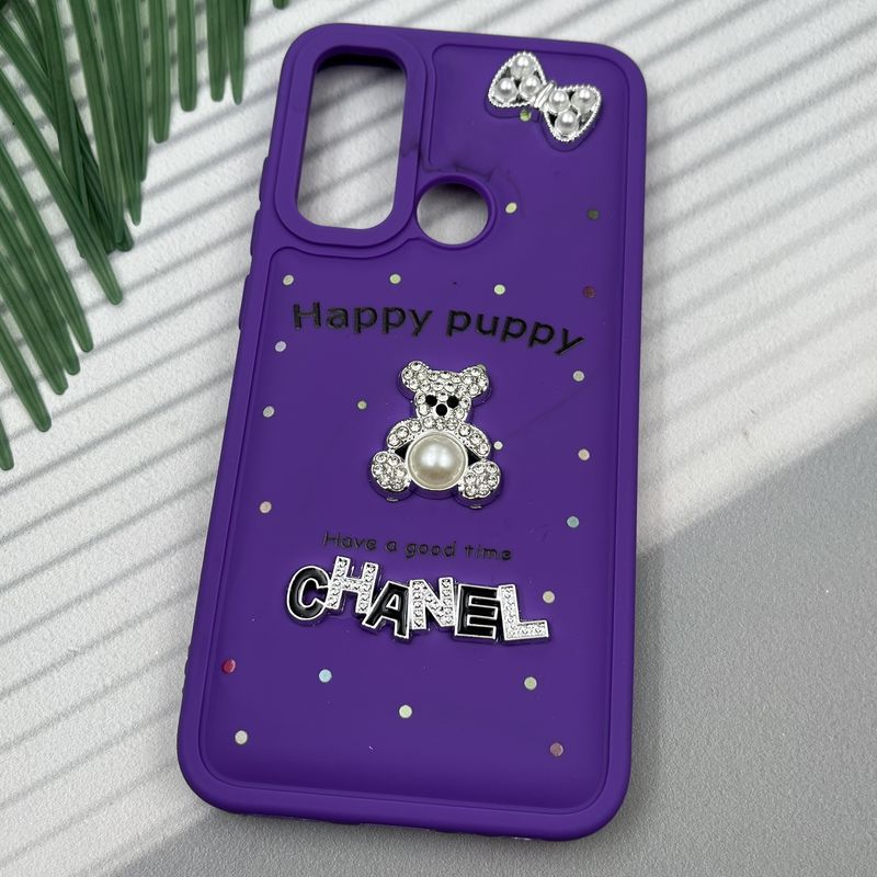 قاب گوشی Redmi Note 8 / Redmi Note 8 2021 شیائومی Happy Puppy ایربگ دار طرح تدی مرواریدی برجسته بنفش کد 20361 - Image 2