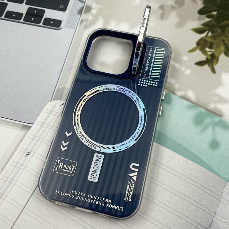 قاب گوشی iPhone 16 آیفون RT طرح مگ سیف Magsafe لنز استندشو کرکره ای سرمه ای کد 20553 - Image 2