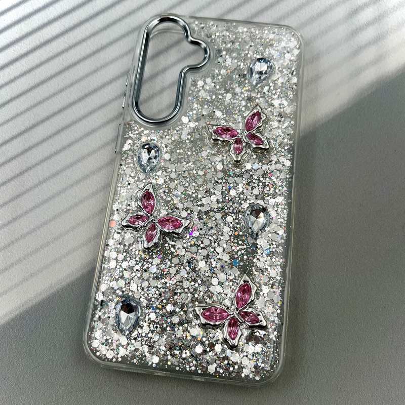 قاب گوشی Galaxy S23 FE سامسونگ Resin Case رزین الماسی شاین طرح پروانه لنز Silver کد 22920 - Image 2