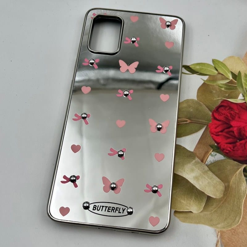 قاب گوشی Galaxy A51 سامسونگ Mirror Case آینه ای مروارید برجسته طرح قلب و پروانه کد 22994 - Image 2