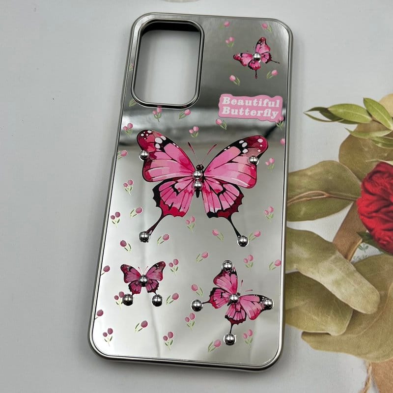 قاب گوشی Galaxy A23 سامسونگ Mirror Case آینه ای مروارید برجسته طرح پروانه و رز کد 23899 - Image 2