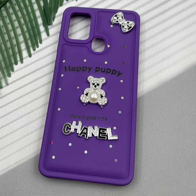 قاب گوشی Galaxy A21S سامسونگ Happy Puppy ایربگ دار طرح تدی مرواریدی برجسته بنفش کد 23978 - Image 2