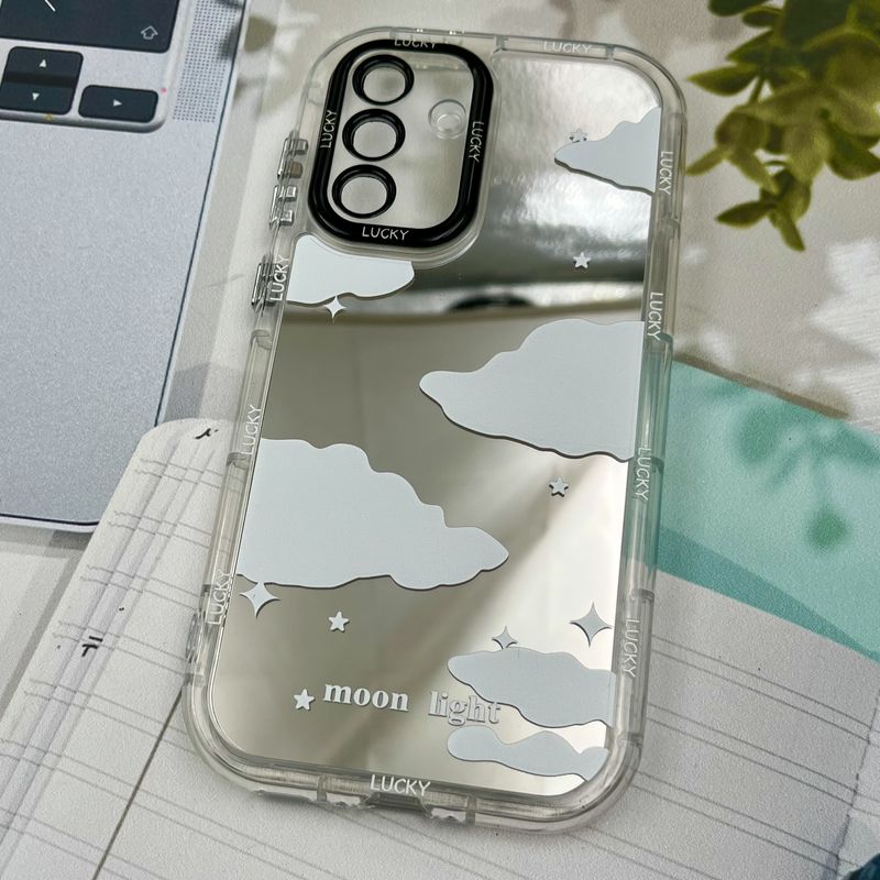 قاب گوشی Galaxy A36 / A56 سامسونگ Mirror Case ایربگ دار آینه ای طرح ابر سفید لنز رنگی کد 25155 - Image 2