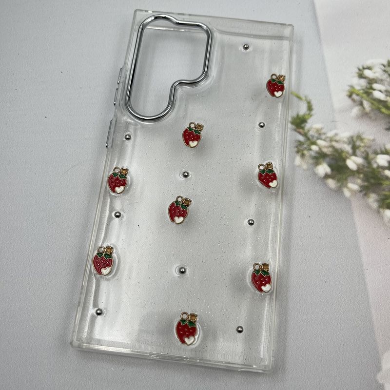 قاب گوشی Galaxy S24 Ultra سامسونگ Shine Case لنز Silver شفاف شاین ایربگ دار طرح توت فرنگی کد 26690 - Image 2