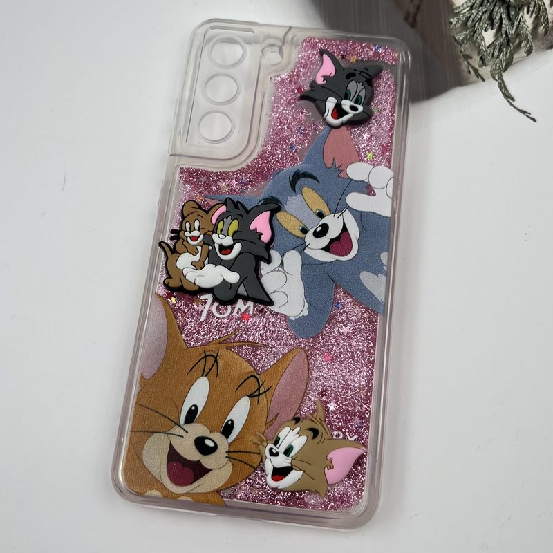 قاب گوشی Galaxy S21 FE سامسونگ آکواریومی Aquarium Case شفاف اکلیلی عروسکی برجسته طرح تام و جری محافظ لنز دار کد 27497 - Image 2