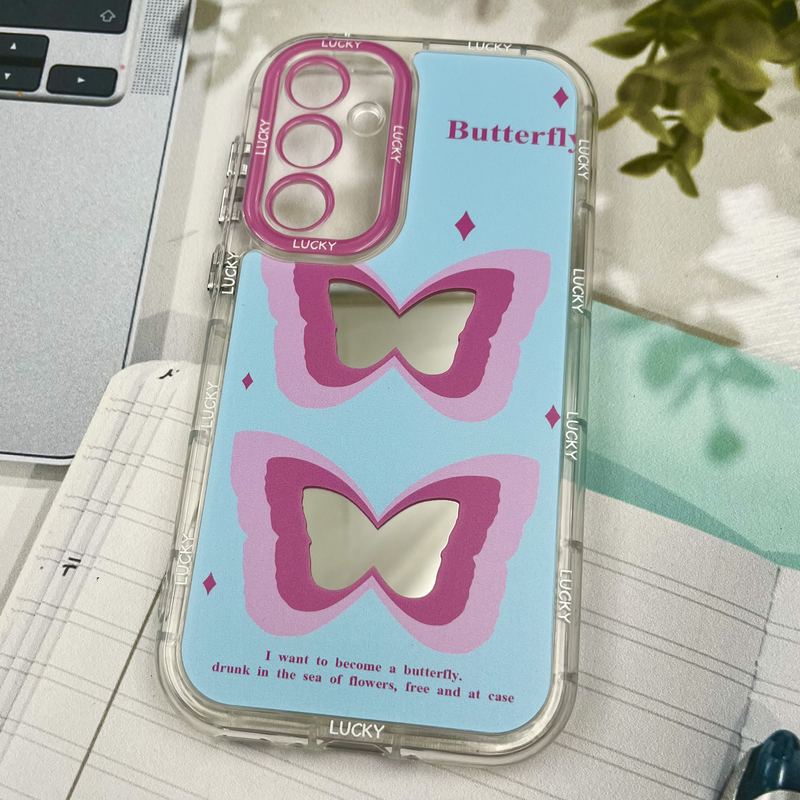 قاب گوشی Galaxy A35 سامسونگ Mirror Case ایربگ دار آینه ای طرح پروانه صورتی لنز رنگی کد 28389 - Image 2