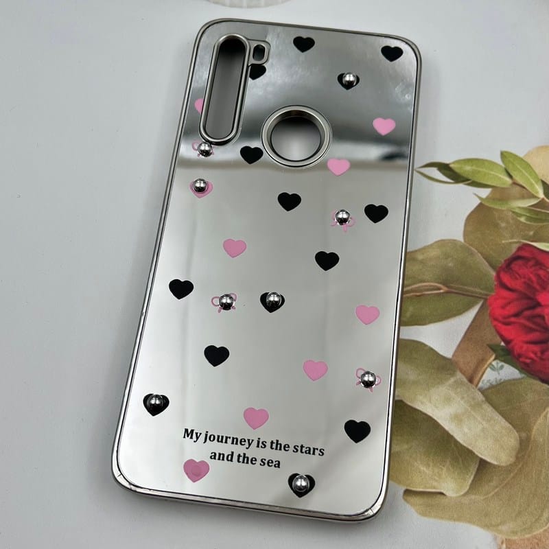 قاب گوشی Redmi Note 8 / Redmi Note 8 2021 شیائومی Mirror Case آینه ای مروارید برجسته طرح قلب صورتی مشکی کد 31692 - Image 2