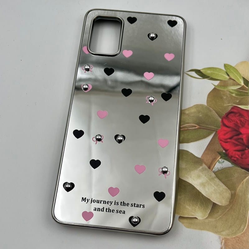 قاب گوشی Galaxy A51 سامسونگ Mirror Case آینه ای مروارید برجسته طرح قلب صورتی مشکی کد 32052 - Image 2