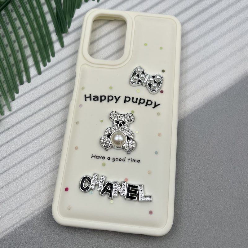 قاب گوشی Redmi Note 10 4G / Redmi Note 10S / Poco M5S شیائومی Happy Puppy ایربگ دار طرح تدی مرواریدی برجسته کرم کد 32258 - Image 2