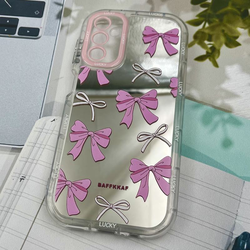 قاب گوشی Galaxy A14 سامسونگ Mirror Case ایربگ دار آینه ای طرح پاپیون صورتی لنز رنگی کد 32794 - Image 2