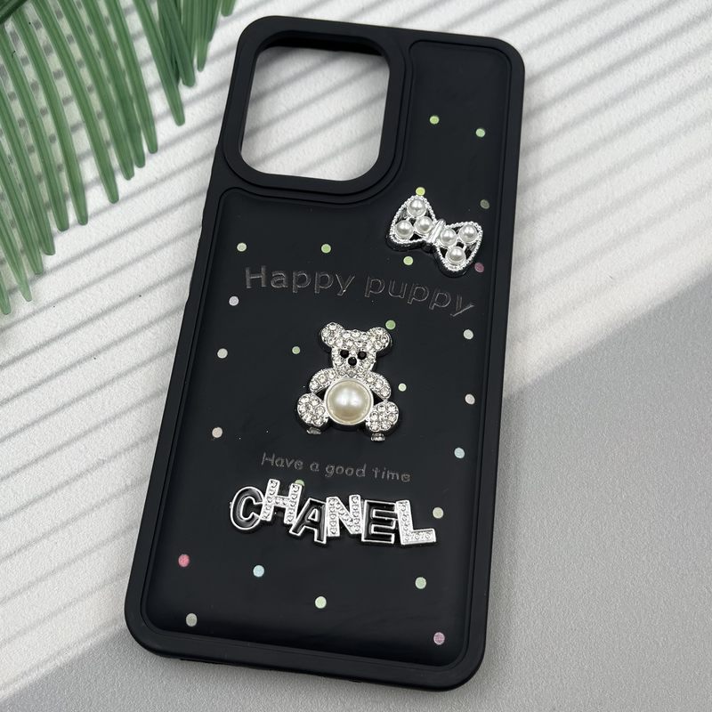 قاب گوشی Redmi 13C / Poco C65 شیائومی Happy Puppy ایربگ دار طرح تدی مرواریدی برجسته مشکی کد 33474 - Image 2
