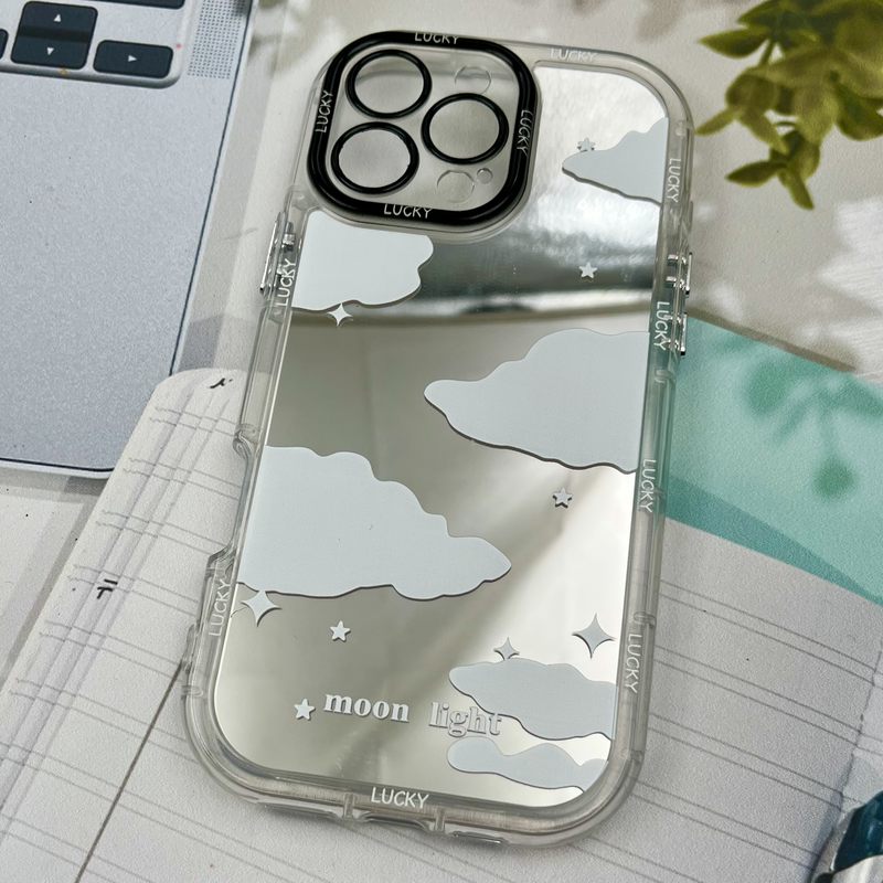 قاب گوشی iPhone 16 Pro Max آیفون Mirror Case ایربگ دار آینه ای طرح ابر سفید لنز رنگی کد 35217 - Image 2