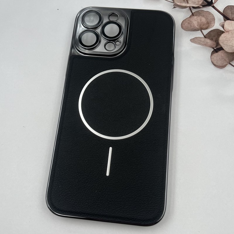 قاب گوشی iPhone 13 Pro Max آیفون Leather Case مگ سیف Magsafe Silver اورجینال چرم محافظ لنز دار شیشه ای مشکی کد 35529 - Image 2