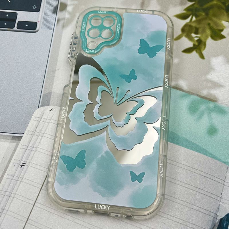 قاب گوشی Galaxy A12 / Galaxy M12 سامسونگ Mirror Case ایربگ دار آینه ای طرح پروانه سبزآبی لنز رنگی کد 35530 - Image 2