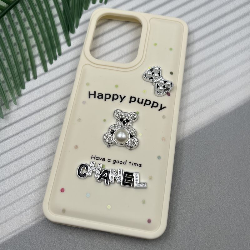 قاب گوشی Redmi 13C / Poco C65 شیائومی Happy Puppy ایربگ دار طرح تدی مرواریدی برجسته کرم کد 35649 - Image 2