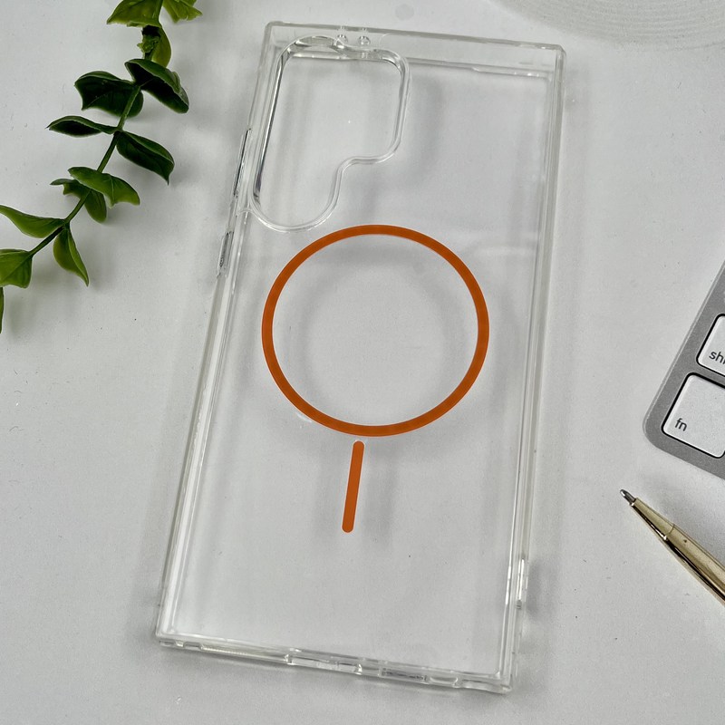 قاب گوشی Galaxy S24 Ultra سامسونگ Magnetic Case شفاف مگ سیف Magsafe اورجینال ایربگ دار نارنجی کد 35936 - Image 2