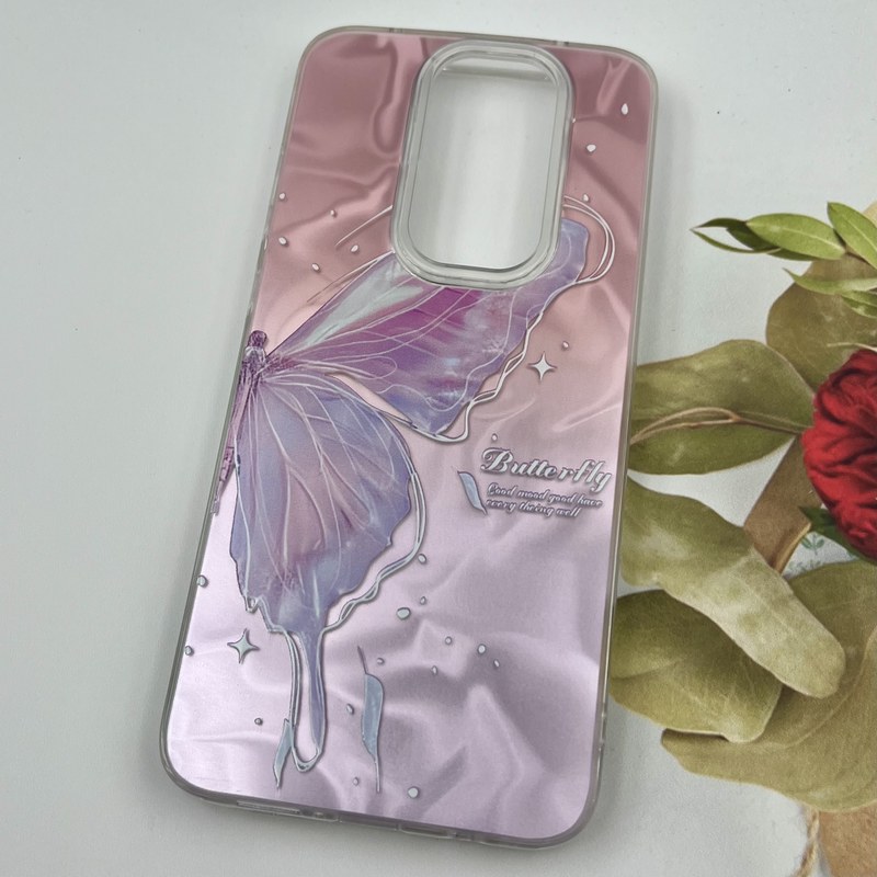 قاب گوشی Redmi Note 8 Pro شیائومی 3D Wave Case طرح سه بعدی موج لنز برجسته پروانه صورتی کد 37781 - Image 2
