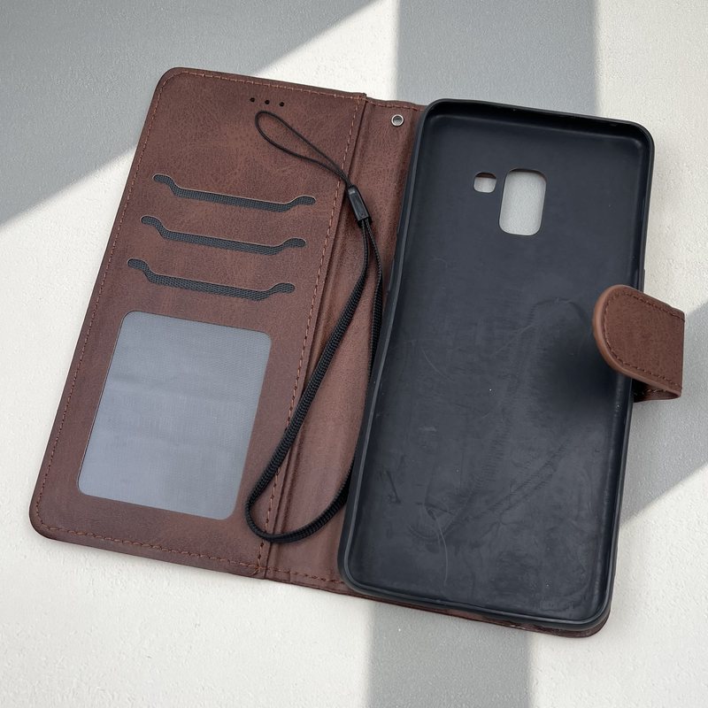 کیف گوشی Galaxy A8 Plus سامسونگ چرم مگنتی جاکارتی بند آویز دار قهوه ای کد 38177 - Image 2