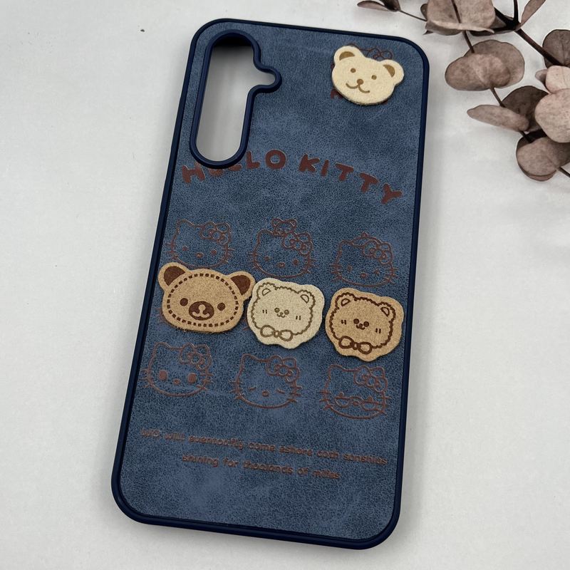 قاب گوشی Galaxy S23 FE سامسونگ Leather Case دور سیلیکونی عروسکی برجسته طرح هلو کیتی سرمه ای کد 38192 - Image 2
