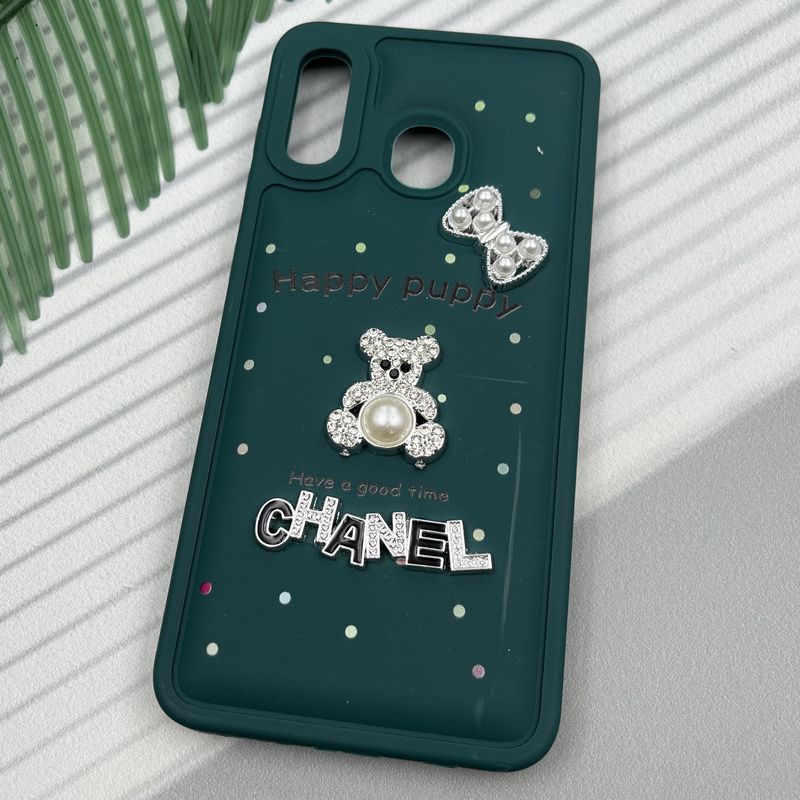 قاب گوشی Galaxy A20 / Galaxy A30 سامسونگ Happy Puppy ایربگ دار طرح تدی مرواریدی برجسته سبز کد 39014 - Image 2