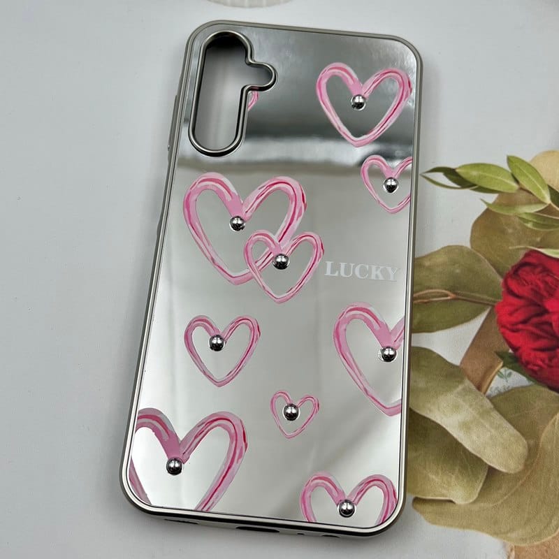 قاب گوشی Galaxy A15 سامسونگ Mirror Case آینه ای مروارید برجسته طرح قلب آبرنگی کد 39304 - Image 2